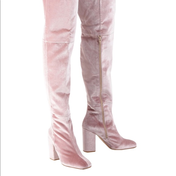 Over the knee boots , pink , velvet - Picture 2 of 5